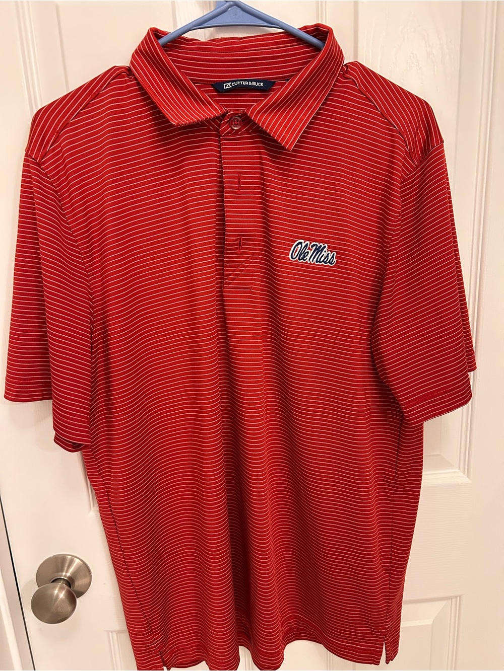 Cutter & Buck Red Striped Ole Miss Polo